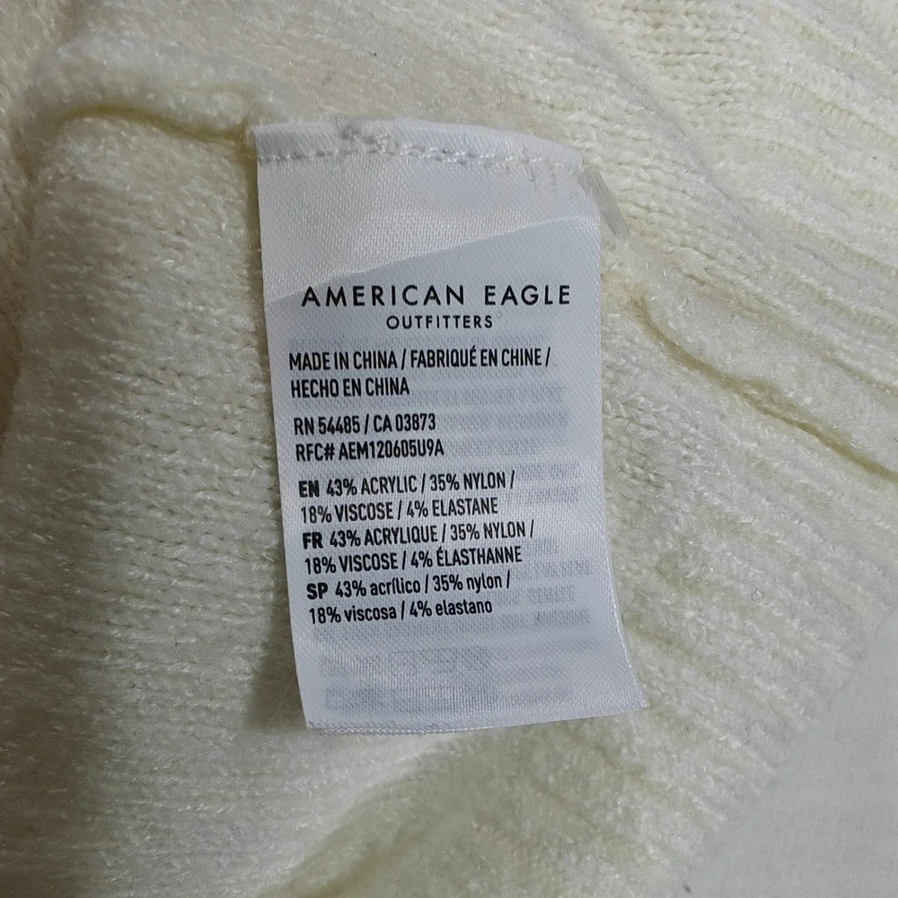 American Eagle Womens Cream Crew Neck Knit Pullover Sweater Size S Small White
